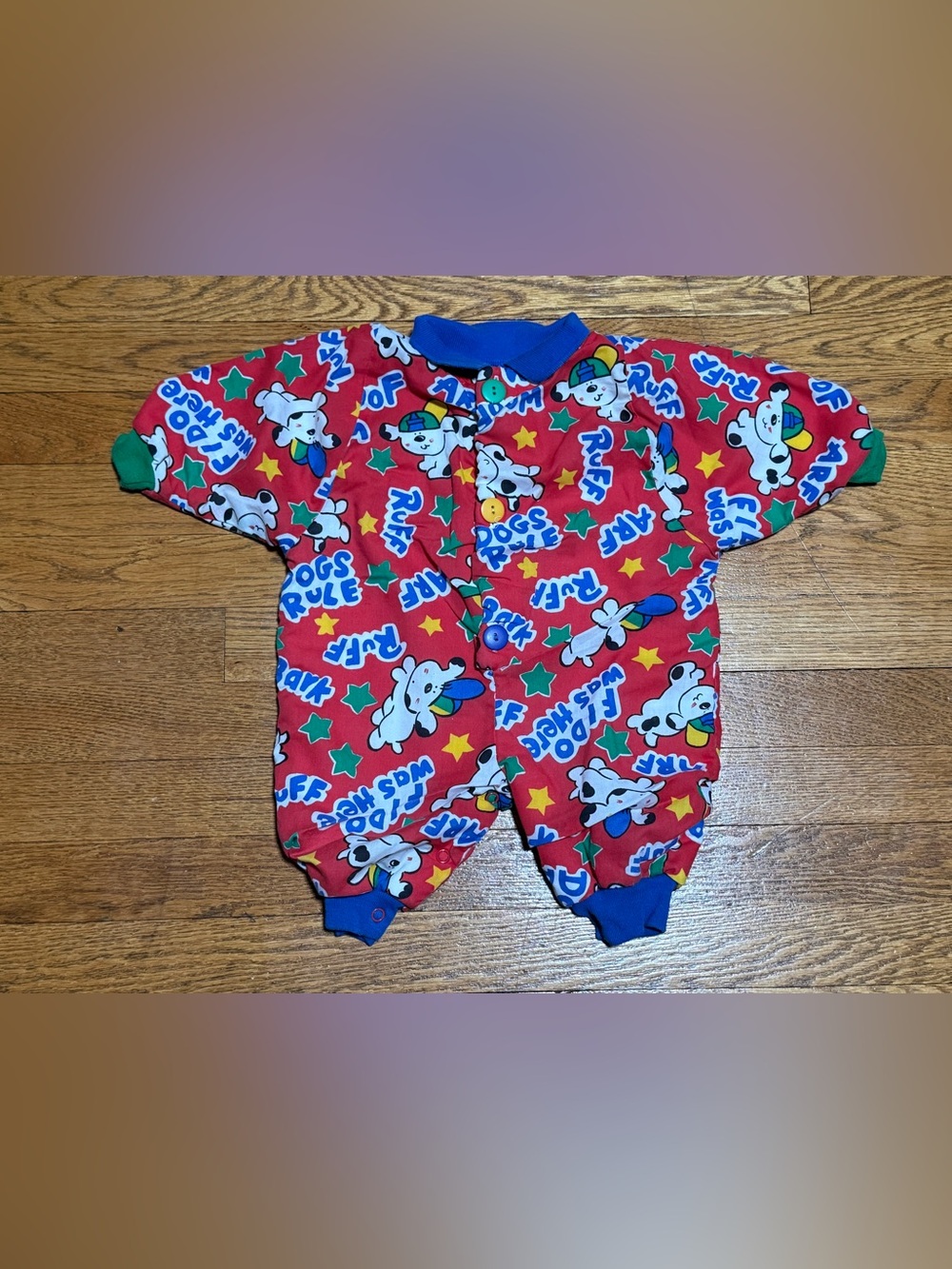 Red "Dogs Rule" Puppy Print One-Piece Romper